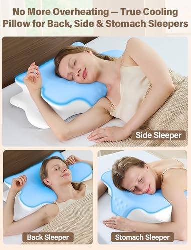 Cervical Neck Pillow for Pain Relief – Ergonomic Memory Foam Pillow for Side Sleeper Contour Orthopedic Bed Pillow for Neck Support with Cooling Cover – Ideal Christmas Birthday Gift for Women -Blue