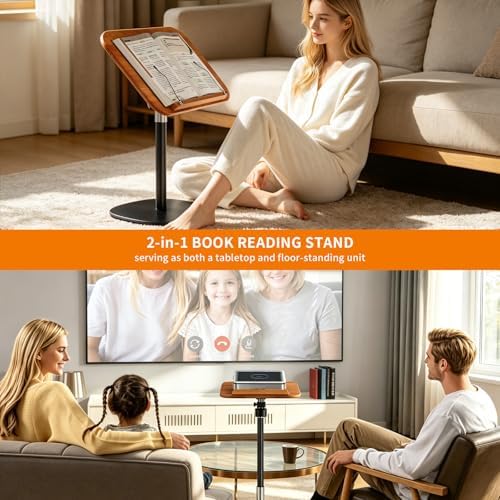 Adjustable Floor Book Stand with Wood Panel for Hands Free Reading