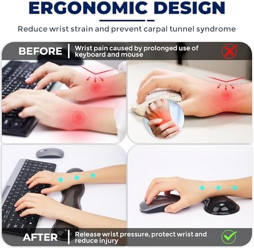 Gel Wrist Rest for Keyboard and Mouse, Wrist Rest for Keyboard, Mouse Wrist Support, Pain Relief, Cool Touch, Non-Skid, Mouse Wrist pad