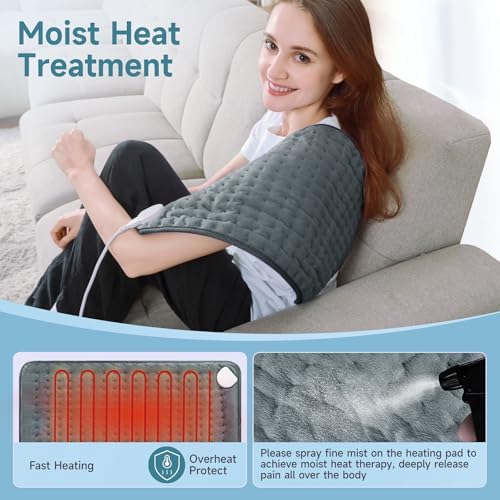 12"x24" Heating Pad, Electric Heating Pads for Neck and Shoulders and Back Pain Cramps Relief, Portable Heating Pad Birthday Christmas Mother Gifts for Women, Men, Wife, Dad