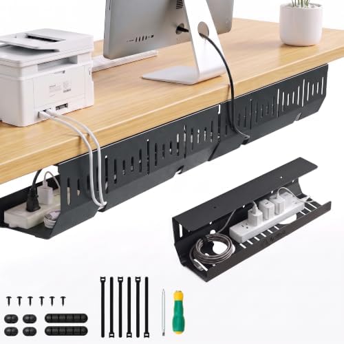 Aothia Under Desk Cable Management Tray, 2 Pack, 16.5 in, Metal, Black