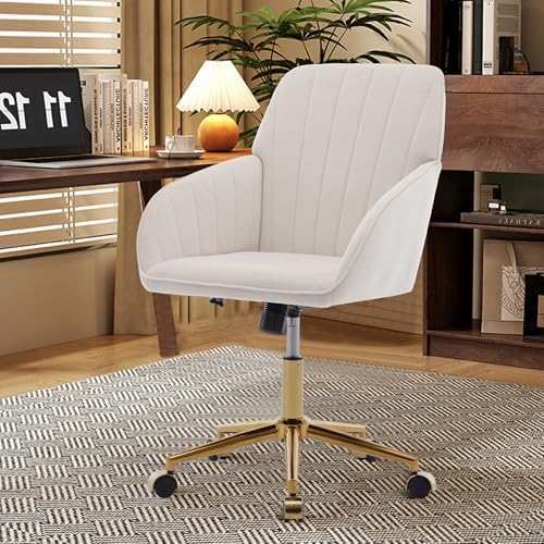 Adjustable Home Office Desk Chair with Gold Metal Base and Memory Foam Seat