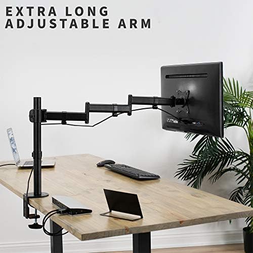 VIVO Single 13 to 32 inch Computer Monitor Desk Mount, Extra Long Adjustable Arm, VESA Stand for 1 Screen, Max VESA 100x100, Black, STAND-V101N
