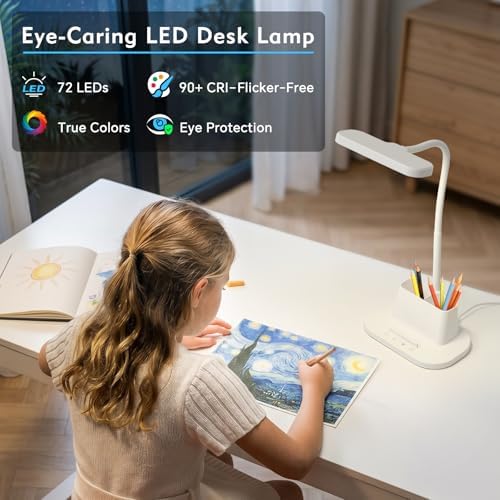 BOHON Desk Lamp for Home Office Desk Light with USB-C Charging Port White