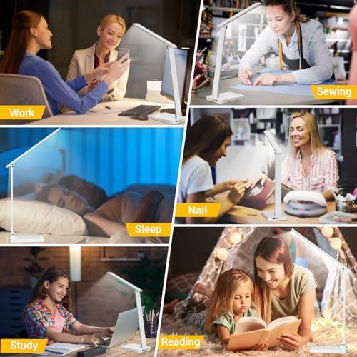 LED Desk Lamp for Home Office, 3 Levels Dimmable Desk Light with USB Charging Port, Reading Lamp for Table Study Work Office Nail Craft Puzzle, White, 5000K