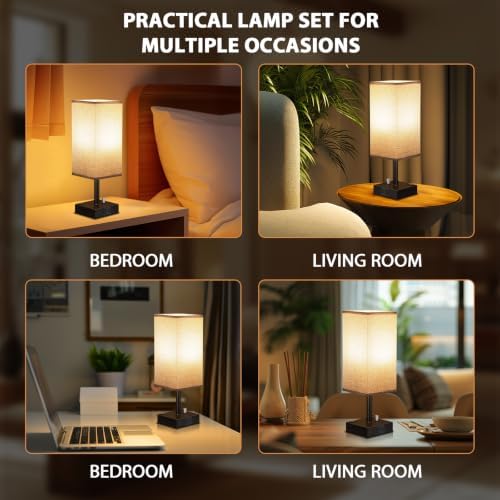 Grey Bedside Table Lamps Set of 2 - Dimmable, USB C+A, 2 AC Outlets