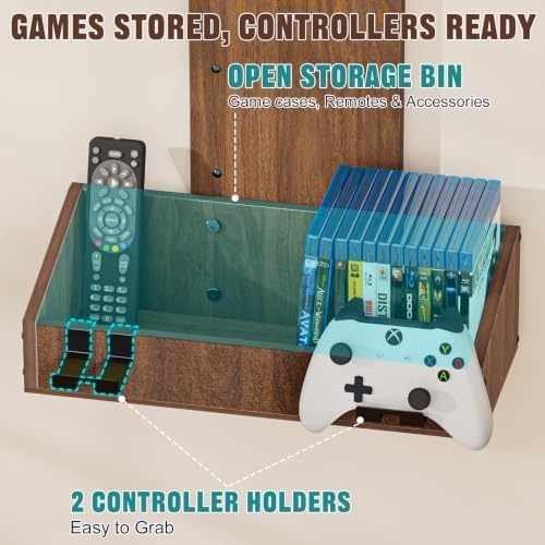 2-Tier Floating TV Wall Shelf With Video Game Storage, Controller Holder
