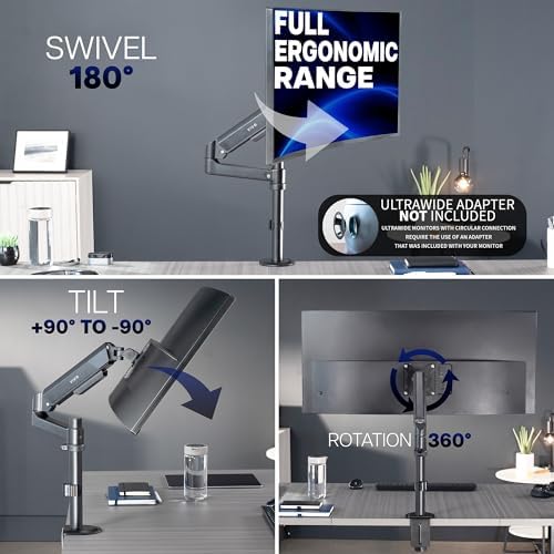 VIVO Heavy Duty Articulating Single Pneumatic Spring Arm Desk Mount Stand, Fits 17 to 40 inch Standard Screens or Ultrawides up to 26.4 lbs with Maximum VESA 100x100mm, STAND-V101H