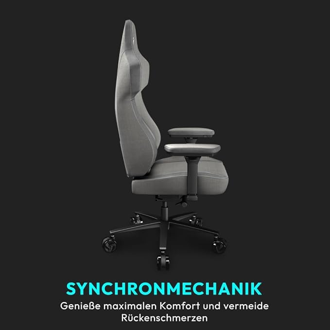 THUNDERX3 CORE Gaming Chair, for Adults Ergonomic Office Chair, High Back Desk Chair, Synchronous Tilt, Forward Tilt, 360° Self-adjusting Lumbar Support, Multipurpose Footrest, Fabric, Loft Light Grey