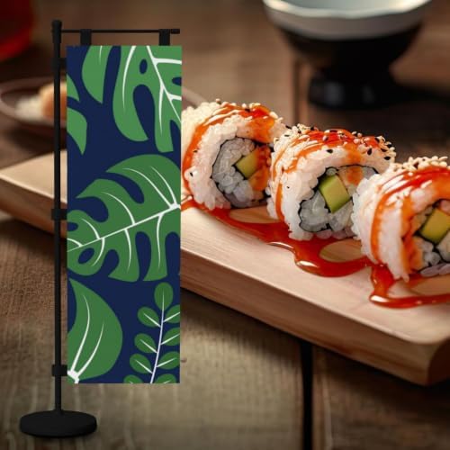 Green and Navy Palm Leaf Deluxe Desk Flag Set, 12 x 4 Inch Miniature Table Flag with 14" Pole & Stand Base