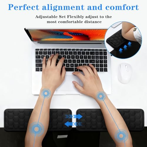 2 Pack L-Shaped Desk Elbow Pads, Adjustable Spacing Soft Memory Foam with Non-Slip Base, Ergonomic Desk Edge Cushion & Wrist Rest for Computer Keyboard, Office and Home Use Black