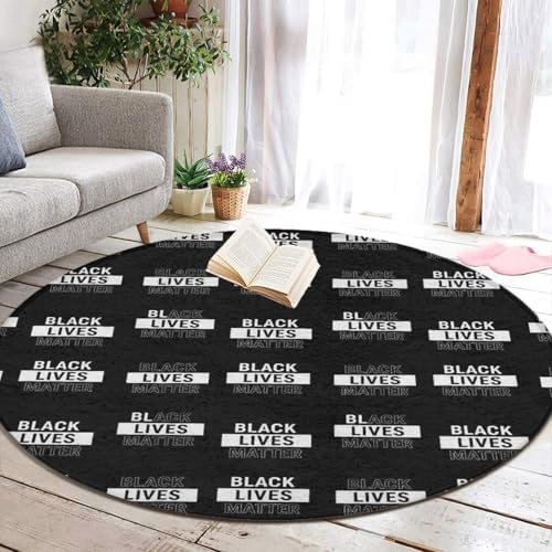 Women's Large Home Decor Mat, Soft Round Yoga Carpet, Non Slip Machine Washable Home Office Circle Rug Black Lives, 36inch