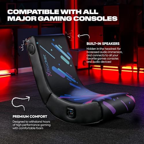 X Rocker Video Gaming Floor Rocker Chair, Built-in Audio, Foldable, for Gamers, Bedroom, or Game Room for Boys, Girls, Teens 5-17, Gifts for Gamers