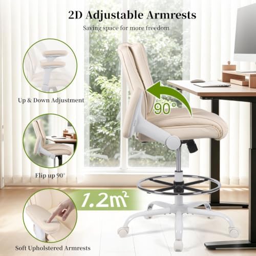 Drafting Chair Pu Leather Tall Office Chair for Standing Desk with Footrest