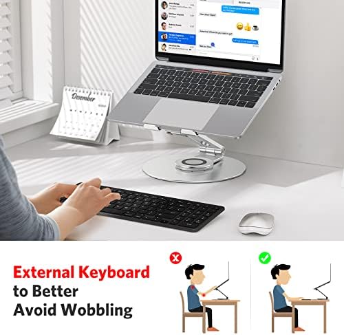 OMOTON Adjustable Laptop Stand for Desk 360° Rotating Base up to 17" Silver