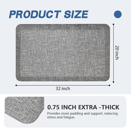 Anti Slip 3/4 inchs Anti Fatigue Kitchen Floor Mat, Ergonomic Comfort Standing Mat, Waterproof Kitchen Runner for Home, Kitchen, Office, Laundry, Garage (Light Gray, 20" x 32" -0.75")