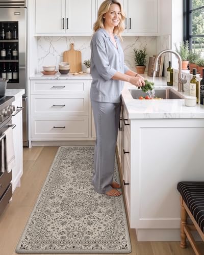 DEXI Kitchen Floor Mats Cushioned Anti Fatigue Runner 24x59 Beige Grey