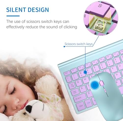 Wireless Keyboard and Mouse Ultra Slim Combo, TopMate - Blue Purple