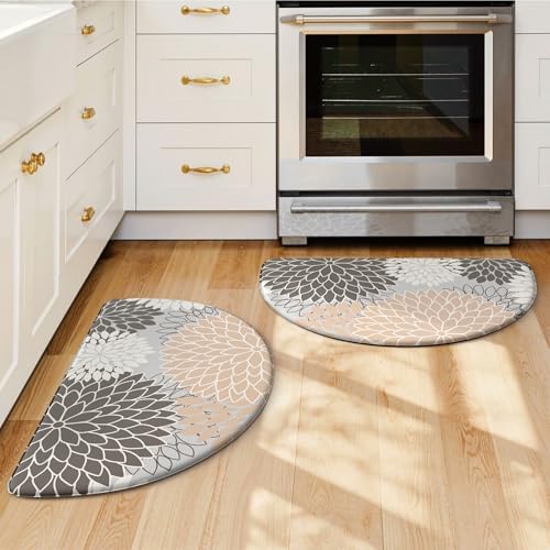 KIMODE Half Circle Kitchen Mats for Floor Cushioned Anti Fatigue 2PCS Semi