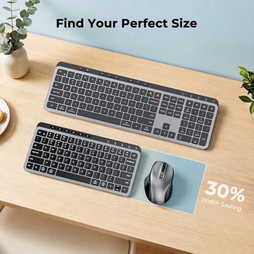MEETION Wireless Ergonomic Keyboard and Mouse, Split Curved Bluetooth & 2.4G Keyboard Mouse Set, Cushioned Palm Rest, Full-Size, 4-Level DPI Adjustable Mouse (Dark Black)