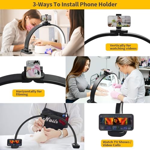 CGBE Nail Tech Light: 30.7" Half Moon Nail Desk Lamp with Phone Holder