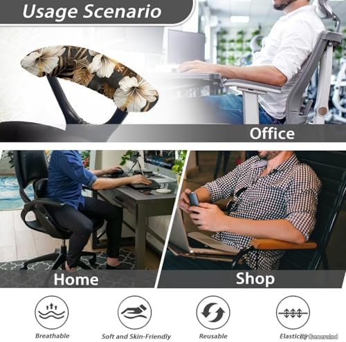 Hibiscus Monstera Print Office Chair Arm Covers, Palm Tree Print Computer Chair Arm Covers with Elastic Edge, Lightweight Comfy Chair Armrest Slipcovers Easy to Clean