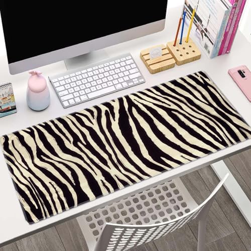 Zebra Striped Printed Desk Mat Large Gaming Mouse Pad XL Extended Mousepad Desk Pad Big Keyboard Pad Desktop Mouse Mat 31.5"x11.8" Deskmat for Gamers with Stitched Edges Non-Slip Rubber Base