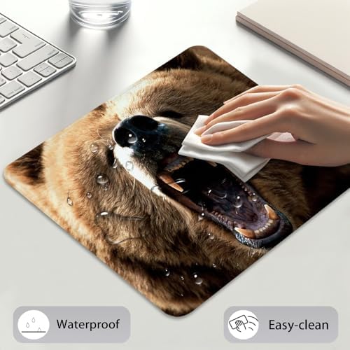 Grizzly Bear Roaring Face Mouse Pad, Wild Brown Bear Stitched Desk Mat
