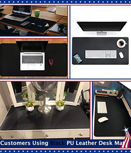 24 X 60 Inch XL Desk Mat Desktop Protector Non-Slip PU Leather Desk Pad Blotter Laptop Computer Gaming Keyboard Mouse Pad Writing Mat Desk Cover for Women Men Kids Girls Rctangular Waterproof Black