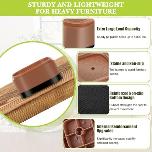 4 Pack Furniture Risers 3 Inch, Adjustable Bed Risers Heavy Duty for Table Desk Couch Chair Sofa Cabinet Bed Legs Dorm, Square Stackable Bed Raisers Blocks Lift Height 1", 2",3"or 4", Brown