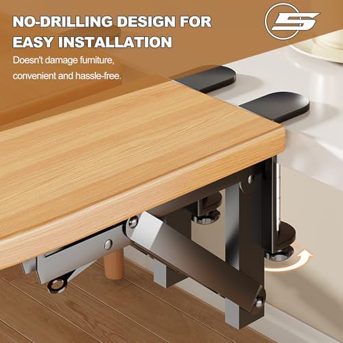 Black,A76*24,Ergonomics Desk Extender Tray, Desktop Extender with 3/4 stand, 30"x9.4" Clamp on Table Mount Arm Wrist Rest Shelf, Small Table Edge Extender Tray, 90° Foldable Computer Arm Rest for Desk