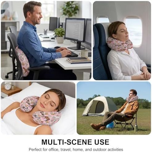 Travel Pillows U Shape Memory Foam Pink Flower Horse Plane Neck Pillows Head Support Comfort Portable Floral Animal Headrest Neck Pillow for Airplane Car Office Home Chair Sleeping Napping Rest