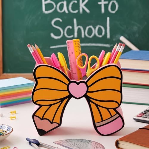 Tenceur Back to School Teacher Supplies Pencil Bow Pen Holder for Desk Large Capacity Pencil Holder Cute Desk Organizer for Classroom Office Makeup Brush Holders Christmas Decor Gift for Girls Women