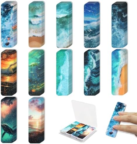 48 Pieces Anxiety Sensory Stickers with Storage Box - Sensory Strips 2 Textured Surface Adhesives Fidget Strips for Office & Classroom Desk Relieve Adult & Teen Stress (Ocean Style)