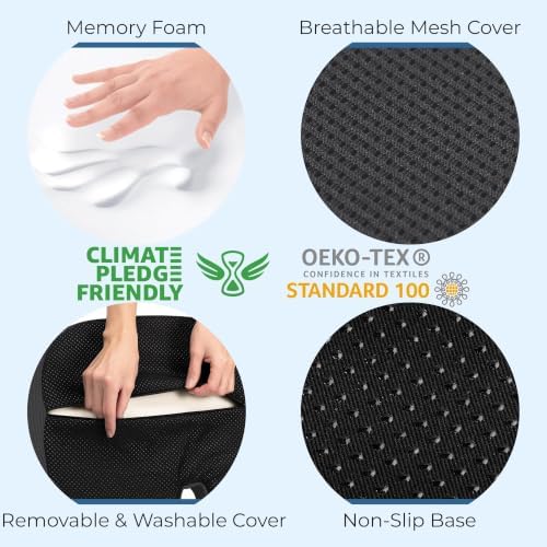 5 STARS UNITED Seat Cushion - Memory Foam Chair Cushion for Tailbone Pain Relief - Ergonomic Support for Coccyx, Sciatica & Butt - Office, Desk & Gaming Chair, Car Seat, Wheelchair, Dark Gray Mesh