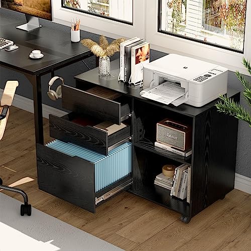 OLIXIS 3 Drawer Lateral File Cabinet, Rolling Printer Stand with Storage