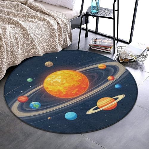 Women's Large Home Decor Mat, Soft Round Yoga Carpet, Non Slip Machine Washable Home Office Circle Rug Solar System Space