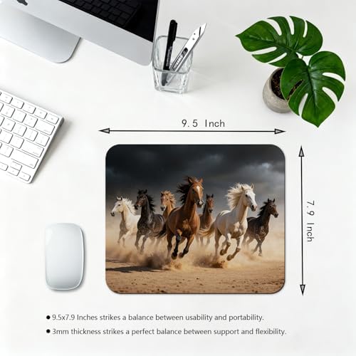9.5x7.9 Inch Office/Gaming Mouse Pad, Galloping Wild Horses Dramatic Desert Horse Herd Stormy Sky, Cute Anti-Slip Mat for Desk Decor
