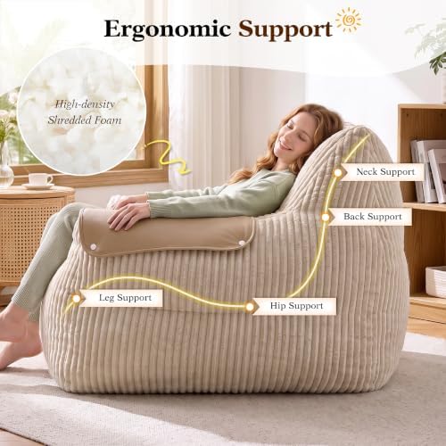 Homkdom Bean Bag Chairs for Adults, Bean Bag Sofa with Armrests, Brown