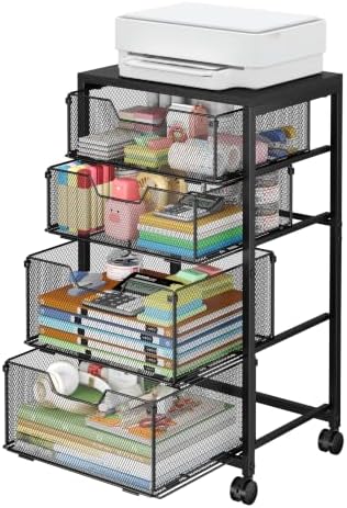 Sbanmao 4 Drawers Rolling File Cart with Wheels, Mobile File Cabinet, Black