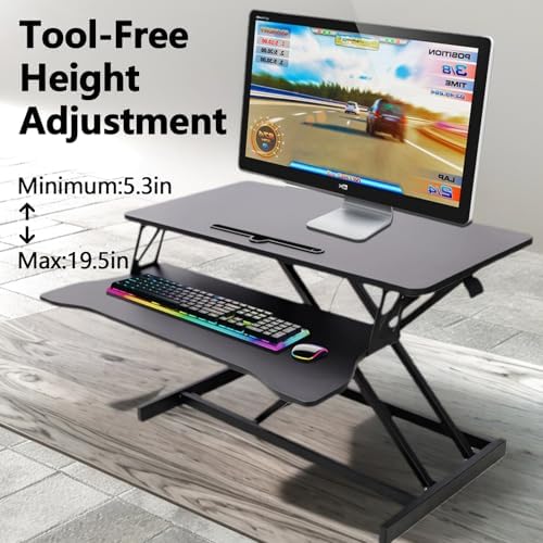 Standing Desk Converter, 32" Wide Height Adjustable Sit Stand Up Desk Riser with Keyboard Tray, Desktop Workstation Riser for Home Office Computer Laptop, Particle Board (Black)