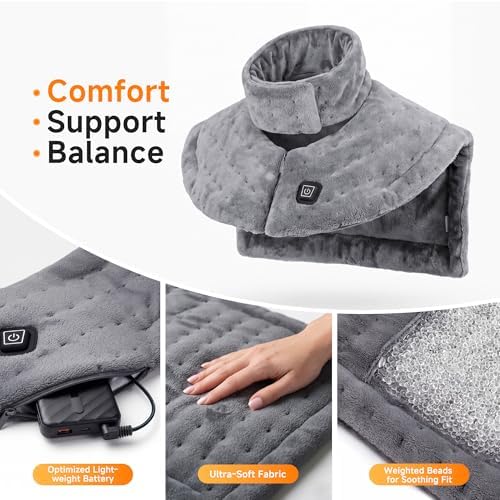 Portable Cordless Heating Pad for Neck and Shoulders Back, 10000mAh Battery