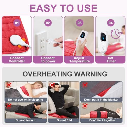 Heating Pad,Electric Heating Pads,Heating Pad for Back,Red,24x20 Inch