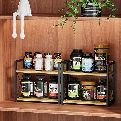 Giikin Countertop Shelf Organizer, 2 Tier Kitchen Spice Rack Organizer for Countertop, Wood Coffee Counter Shelf Organizer for Home (Bamboo, S)