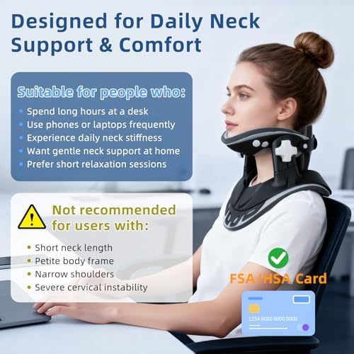 Neck Stretcher Cervical Traction, Adjustable Cervical Neck Traction Device, Neck Braces for Neck Pain and Support, Ergonomic Design - FSA Eligible/HSA Eligible