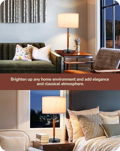 EDISHINE Modern Mid Century Table Lamp, Pull Chain Switch, 21.65 Inch, E26