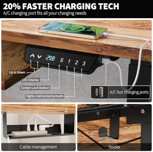 Kingant Electric Standing Desk with 4 Drawers, Height Adjustable 55"x 30"