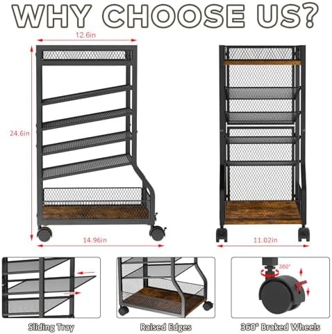 6-Tier Standing File Organizer, Rolling Under Desk Organizer for Office