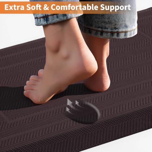 UKISS 9/10"" Extra Thick Cushioned Anti Fatigue Kitchen Mat, Waterproof High Density Foam Standing Desk Mat, Non-Slip Ergonomic Comfort Mat for Kitchen, Office,Workstation Black (Brown, 20" X 48")