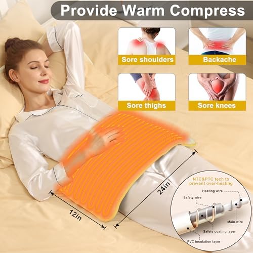 Heating Pad Electric Heat Pad, Hot Heated Pad,Multiple Temp and Timer Settings,Suitable for Shoulders, Neck, arms, Abdomen, Back, Legs, etc. (Cream Color, 24"X12")